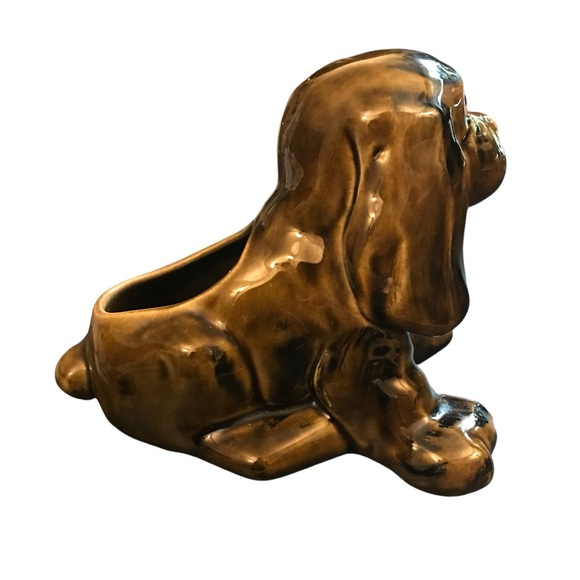 Ceramic Sitting Hound Dog Puppy Planter 6"x8" Brown Vintage Kitschy Big Eyes - Picture 8 of 13